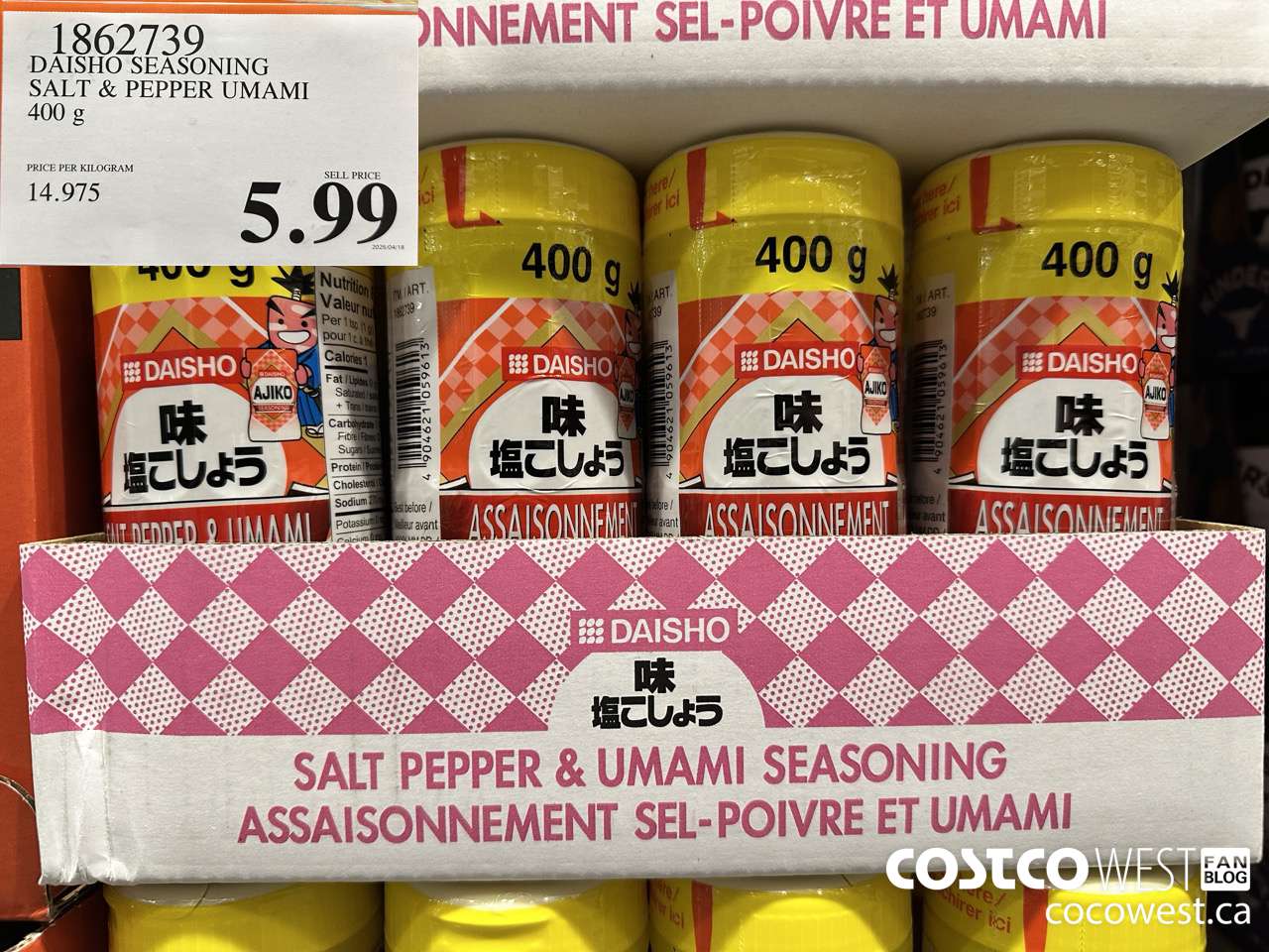 1862739 DAISHO SEASONING SAL & PEPPER UMAMI 400G $5.99