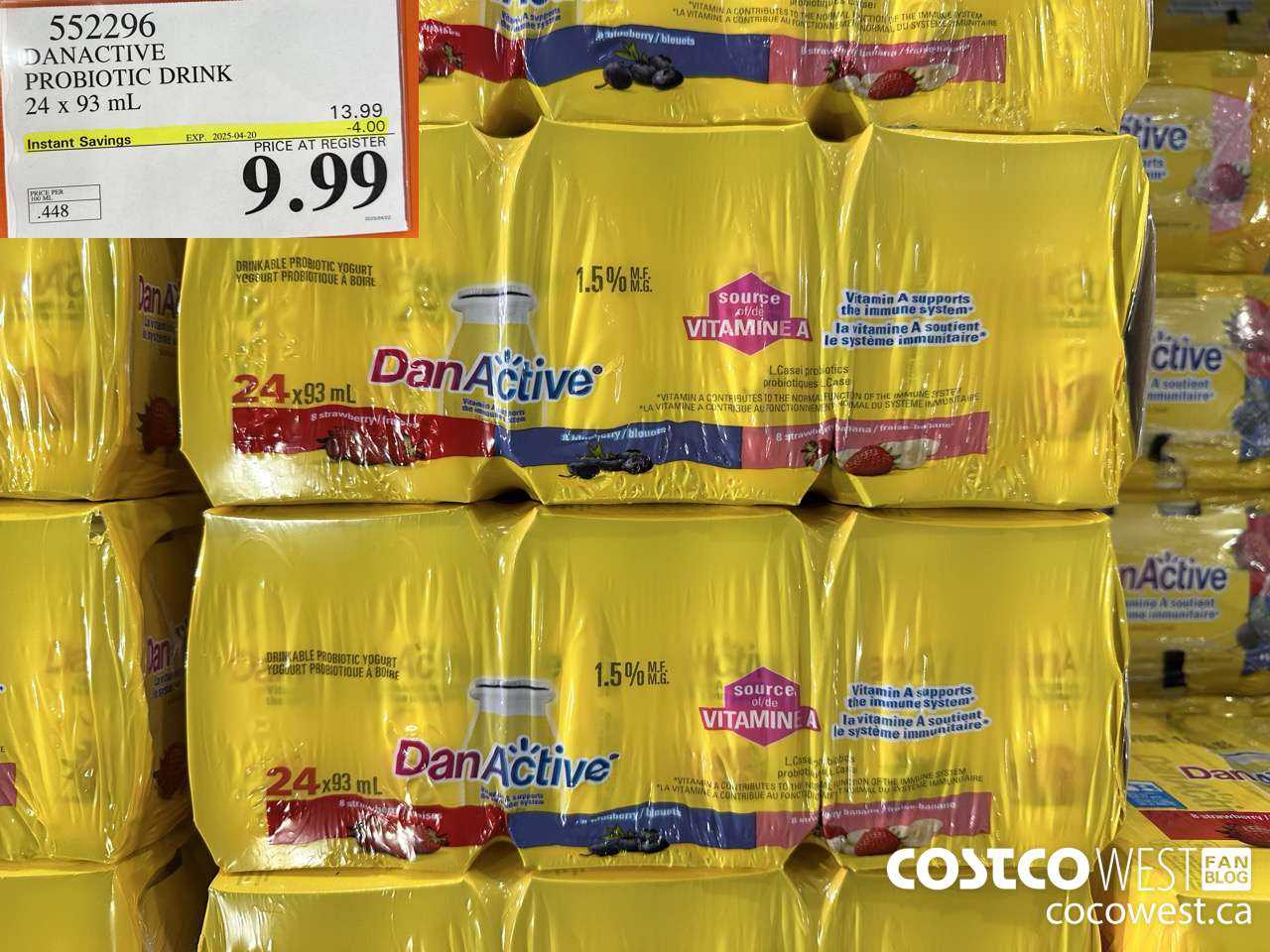 552296 DANACTIVE PROBIOTIC DRINK 24 x 93 mL ($4.00 INSTANT SAVINGS EXPIRES ON 2025-04-20) $9.99