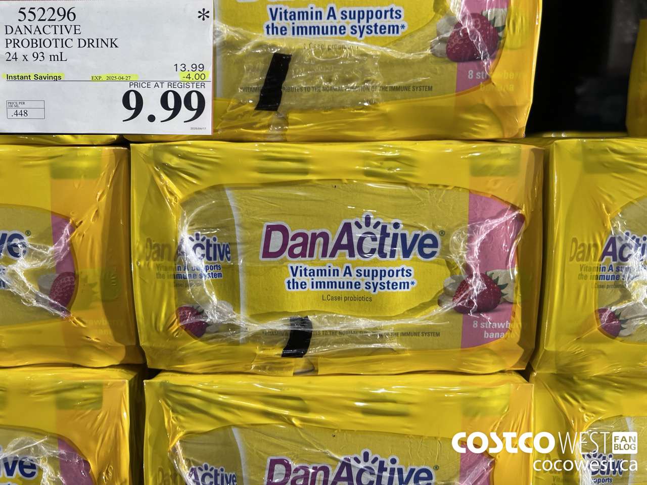 552296 DANACTIVE PROBIOTIC DRINK 24 x 93 mL ($4.00 INSTANT SAVINGS EXPIRES ON 2025-04-27) $9.99