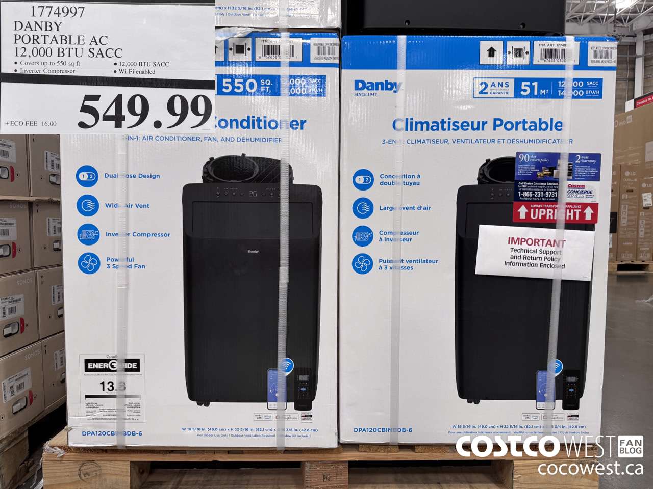 1774997 DANBY 3 IN 1 PORTABLE AC 12,000 BTU SACC $549.99