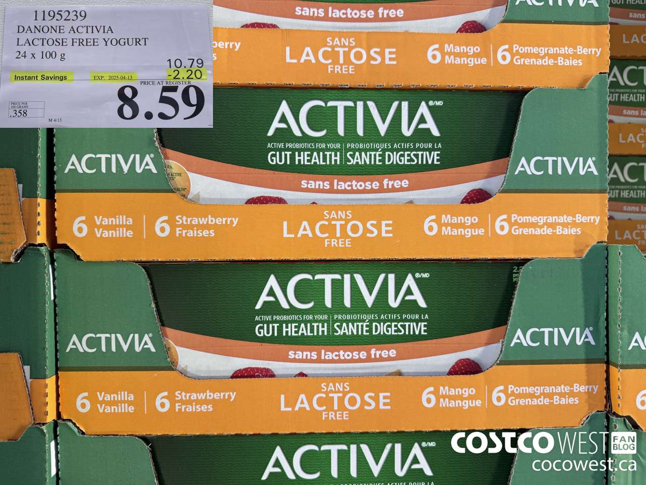 1195239 DANONE ACTIVIA LACTOSE FREE YOGURT 24 x 100 g ($2.20 INSTANT SAVINGS EXPIRES ON 2025-04-13) $8.59