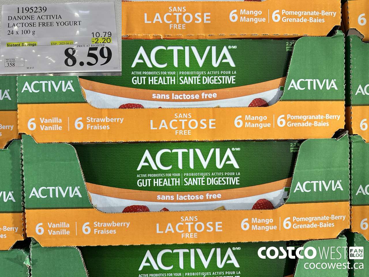1195239 DANONE ACTIVIA LACTOSE FREE YOGURT 24 x 100 g ($2.20 INSTANT SAVINGS EXPIRES ON 2025-04-13) $8.59