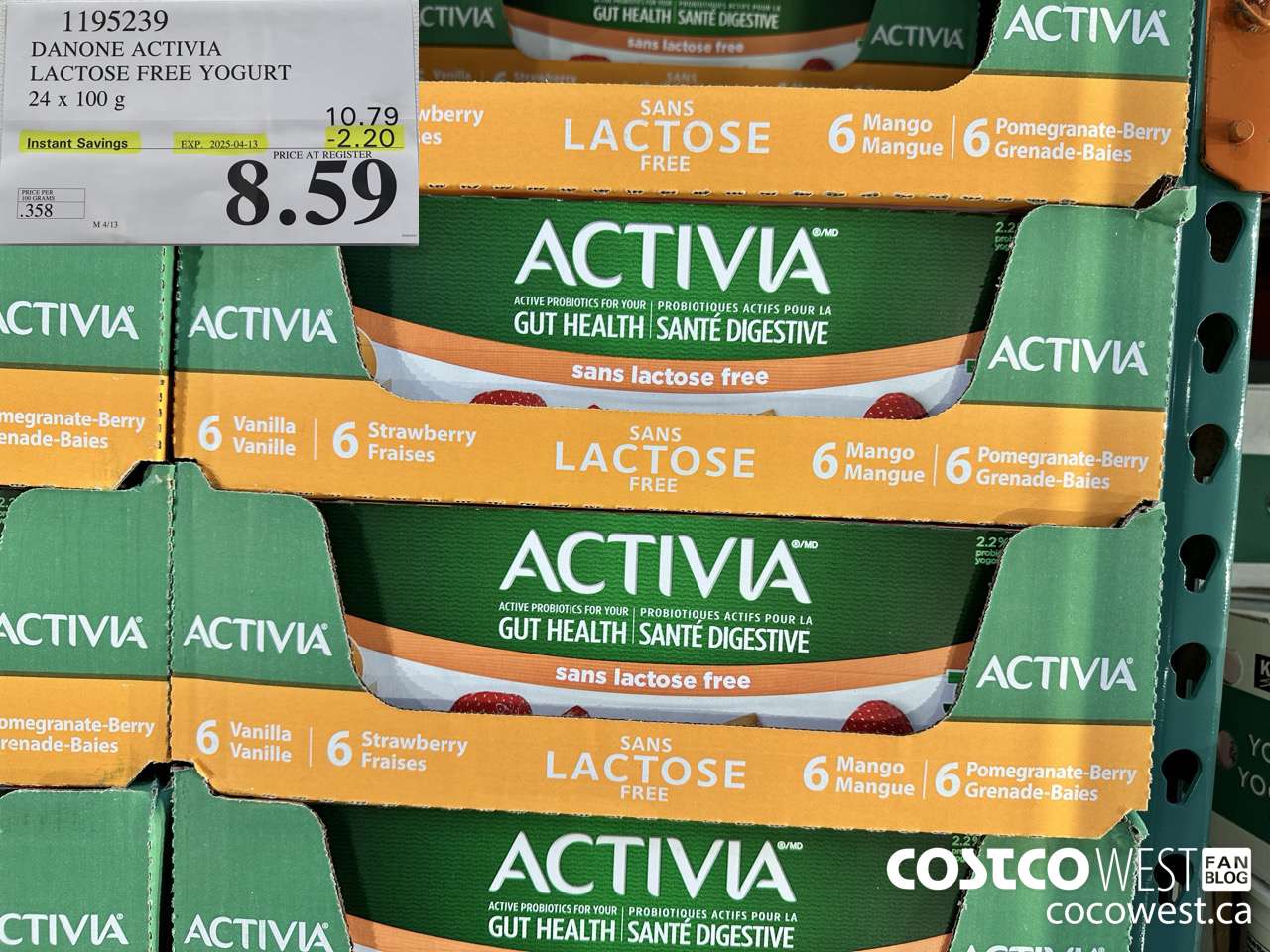 1195239 DANONE ACTIVIA LACTOSE FREE YOGURT 24 x 100 g ($2.20 INSTANT SAVINGS EXPIRES ON 2025-04-13) $8.59