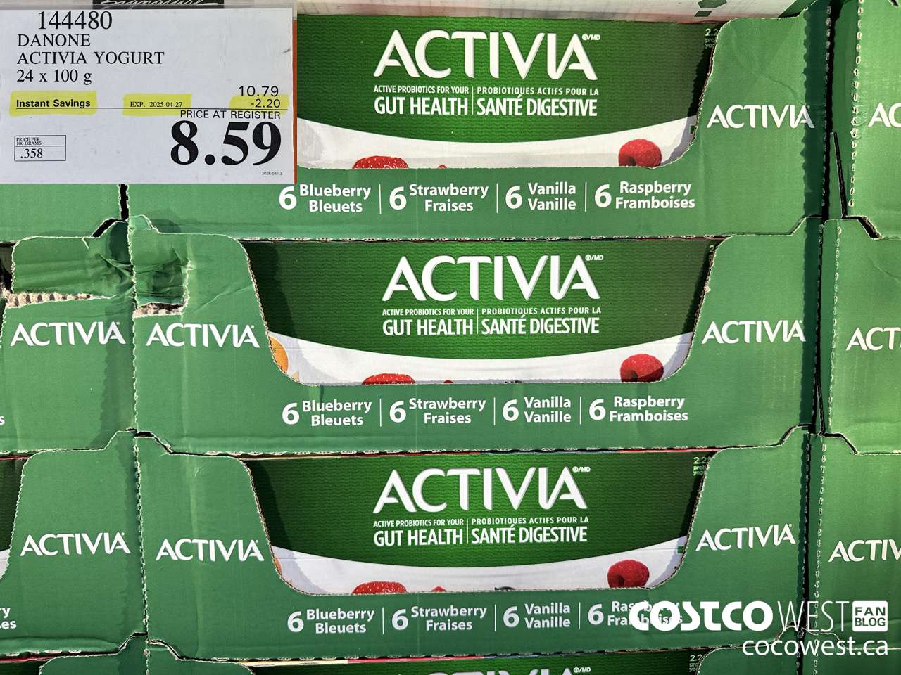 144480 DANONE ACTIVIA YOGURT 24 x 100 g ($2.20 INSTANT SAVINGS EXPIRES ON 2025-04-27) $8.59