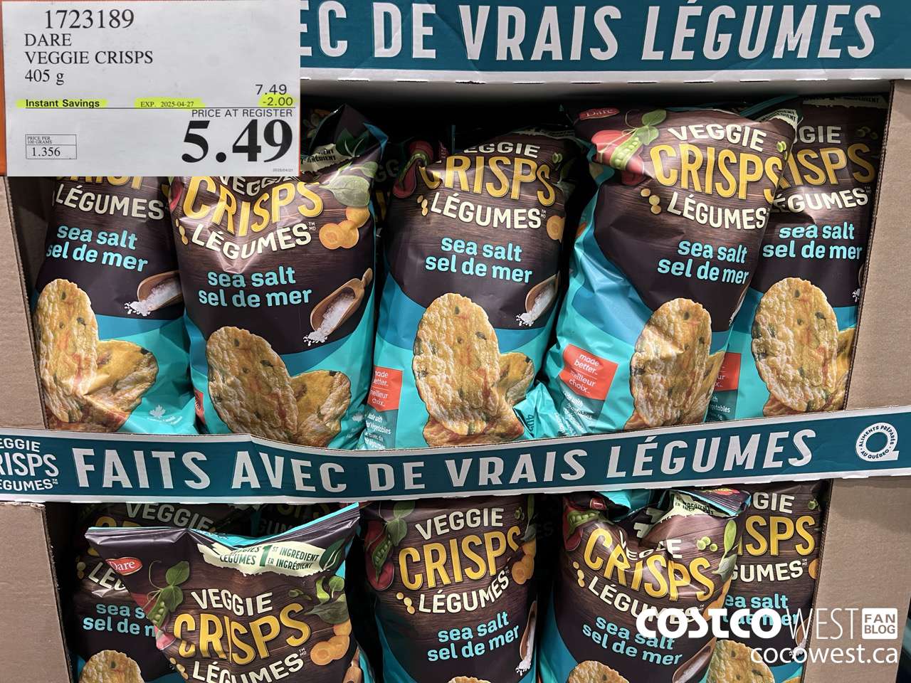 1723189 DARE VEGGIE CRISPS 405G ($2.00 INSTANT SAVINGS EXPIRES ON 2025-04-27) $5.49