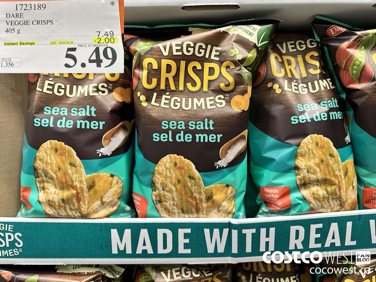 1723189 DARE VEGGIE CRISPS 405G ($2.00 INSTANT SAVINGS EXPIRES ON 2025-04-29) $5.49