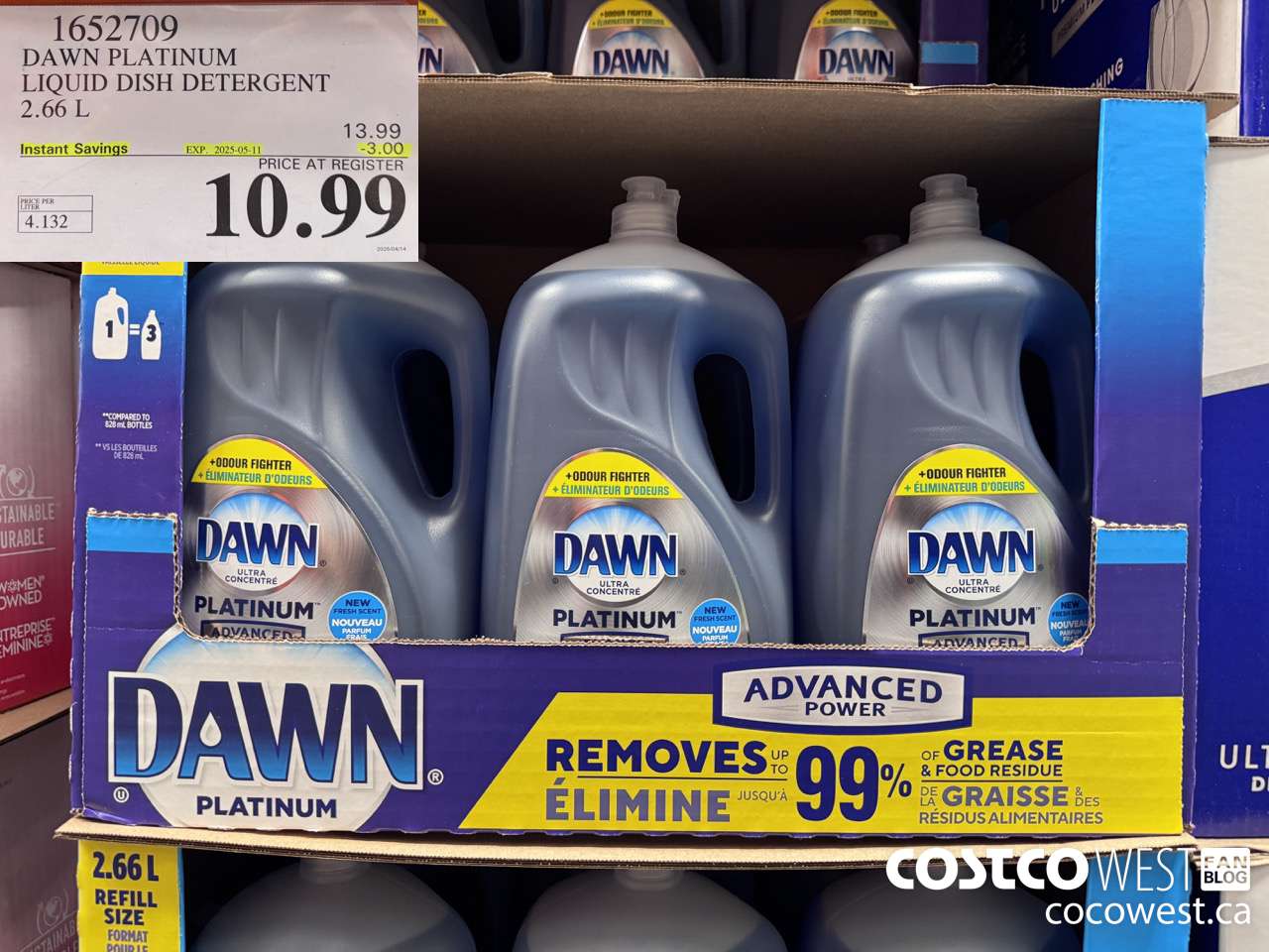1652709 DAWN PLATINUM LIQUID DISH DETERGENT 2.66L ($3.00 INSTANT SAVINGS EXPIRES ON 2025-05-11) $10.99