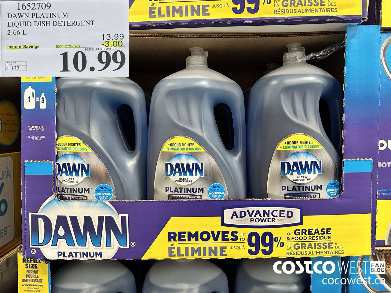 1652709 DAWN PLATINUM LIQUID DISH DETERGENT 2.66L ($3.00 INSTANT SAVINGS EXPIRES ON 2025-05-11) $10.99