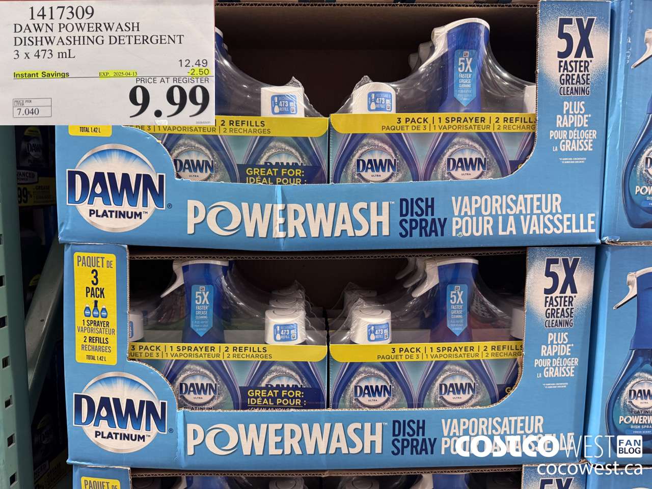 1417309 DAWN POWERWASH DISHWASHING DETERGENT 3 x 473 mL ($2.50 INSTANT SAVINGS EXPIRES ON 2025-04-13) $9.99