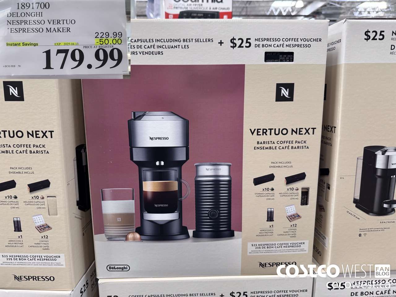 1891700 DELONGHI NESPRESSO VERTUO ESPRESSO MAKER ($50.00 INSTANT SAVINGS EXPIRES ON 2025-04-13) $179.99