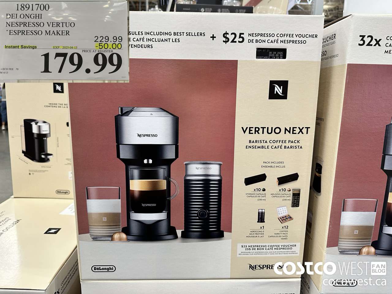 1891700 DELONGHI NESPRESSO VERTUO ESPRESSO MAKER ($50.00 INSTANT SAVINGS EXPIRES ON 2025-04-13) $179.99