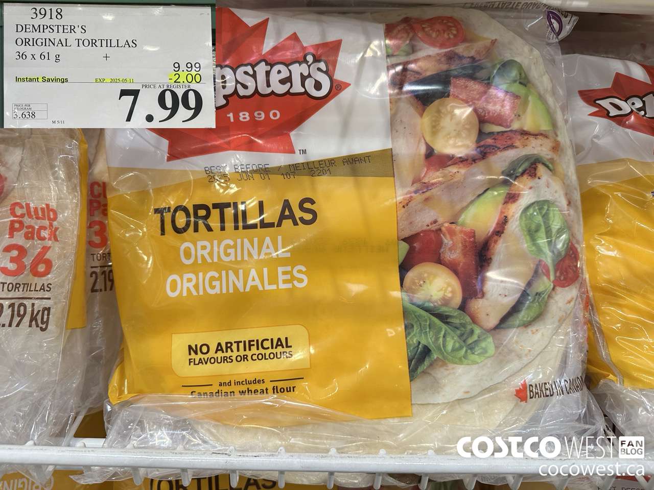 3918 DEMPSTER'S ORIGINAL TORTILLAS 36 X 61 G ($2.00 INSTANT SAVINGS EXPIRES ON 2025-05-11) $7.99