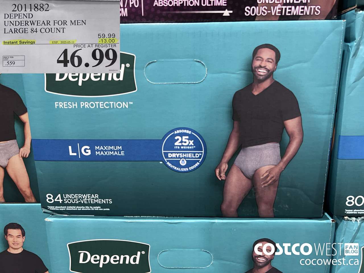 2011882 DEPEND UNDERWEAR FOR MEN LARGE 84 COUNT ($13.00 INSTANT SAVINGS EXPIRES ON 2025-05-11) $46.99