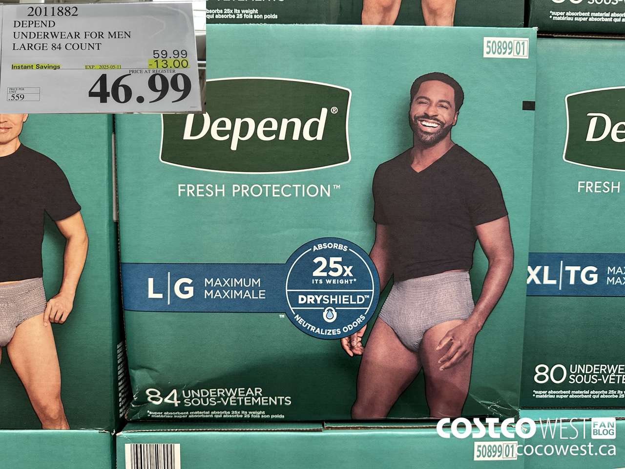 2011882 DEPEND UNDERWEAR FOR MEN LARGE 84 COUNT ($13.00 INSTANT SAVINGS EXPIRES ON 2025-05-11) $46.99