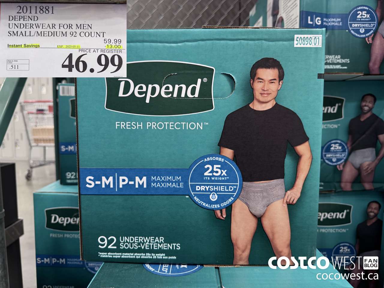 2011881 DEPEND UNDERWEAR FOR MEN S/M 92 COUNT ($13.00 INSTANT SAVINGS EXPIRES ON 2025-05-11) $46.99