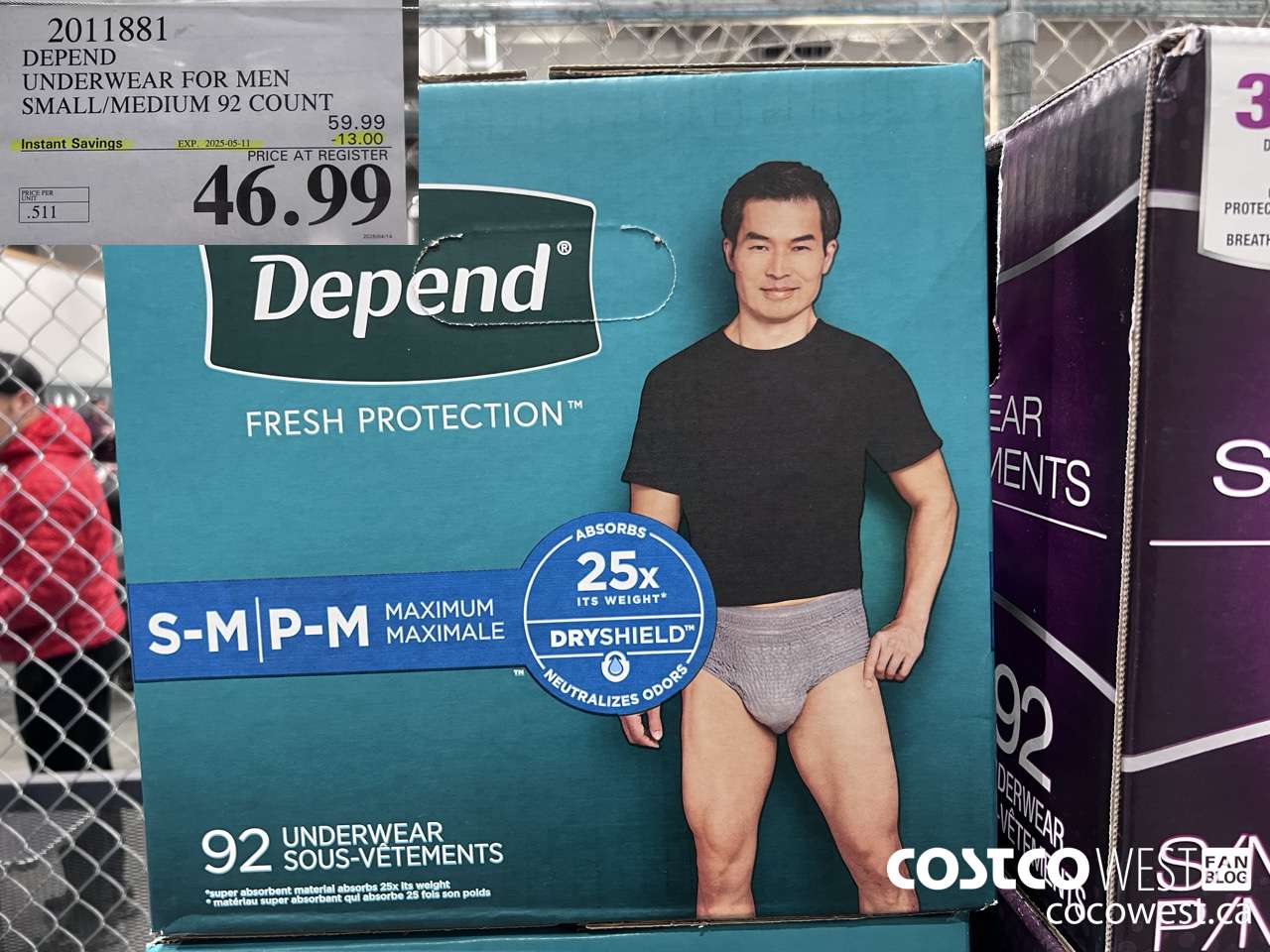 2011881 DEPEND UNDERWEAR FOR MEN S/M 92 COUNT ($13.00 INSTANT SAVINGS EXPIRES ON 2025-05-11) $46.99