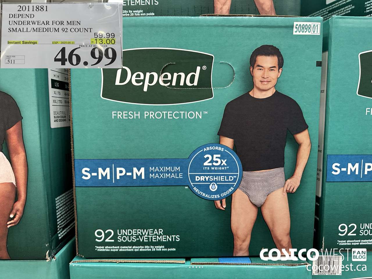 2011881 DEPEND UNDERWEAR FOR MEN S/M 92 COUNT ($13.00 INSTANT SAVINGS EXPIRES ON 2025-05-11) $46.99