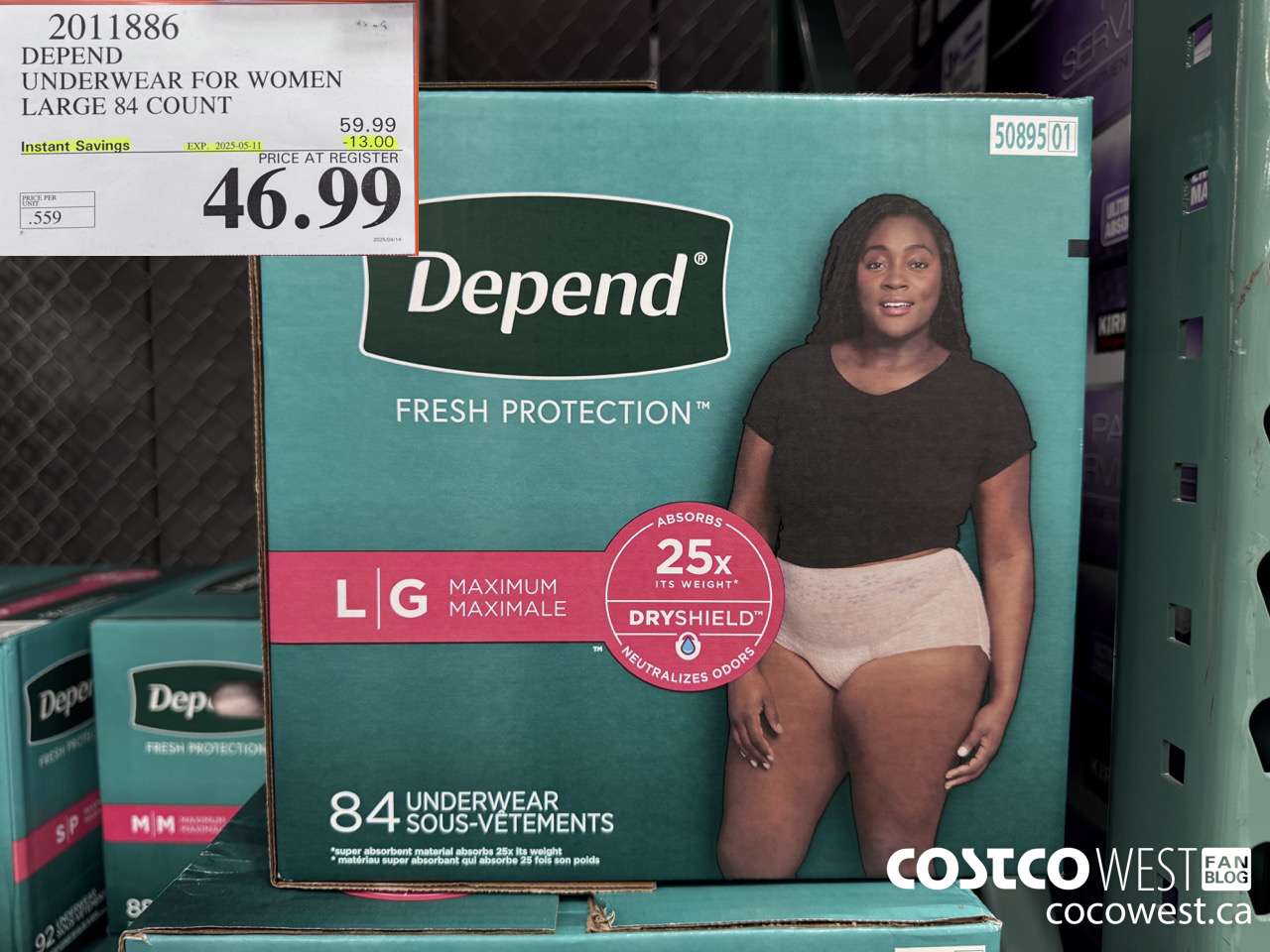 2011886 DEPEND UNDERWEAR FOR WOMEN LARGE 84 COUNT ($13.00 INSTANT SAVINGS EXPIRES ON 2025-05-11) $46.99