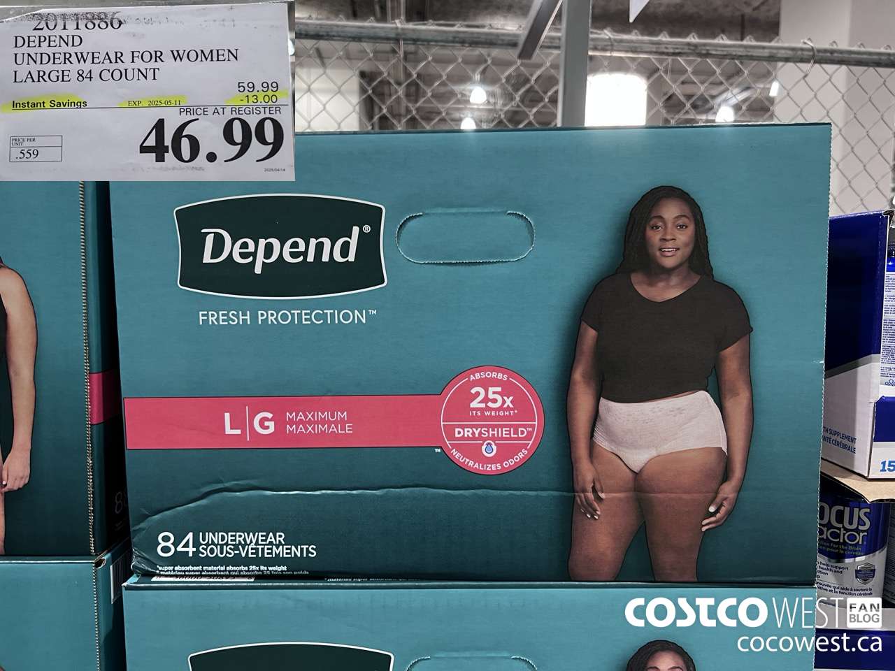 2011886 DEPEND UNDERWEAR FOR WOMEN LARGE 84 COUNT ($13.00 INSTANT SAVINGS EXPIRES ON 2025-05-11) $46.99