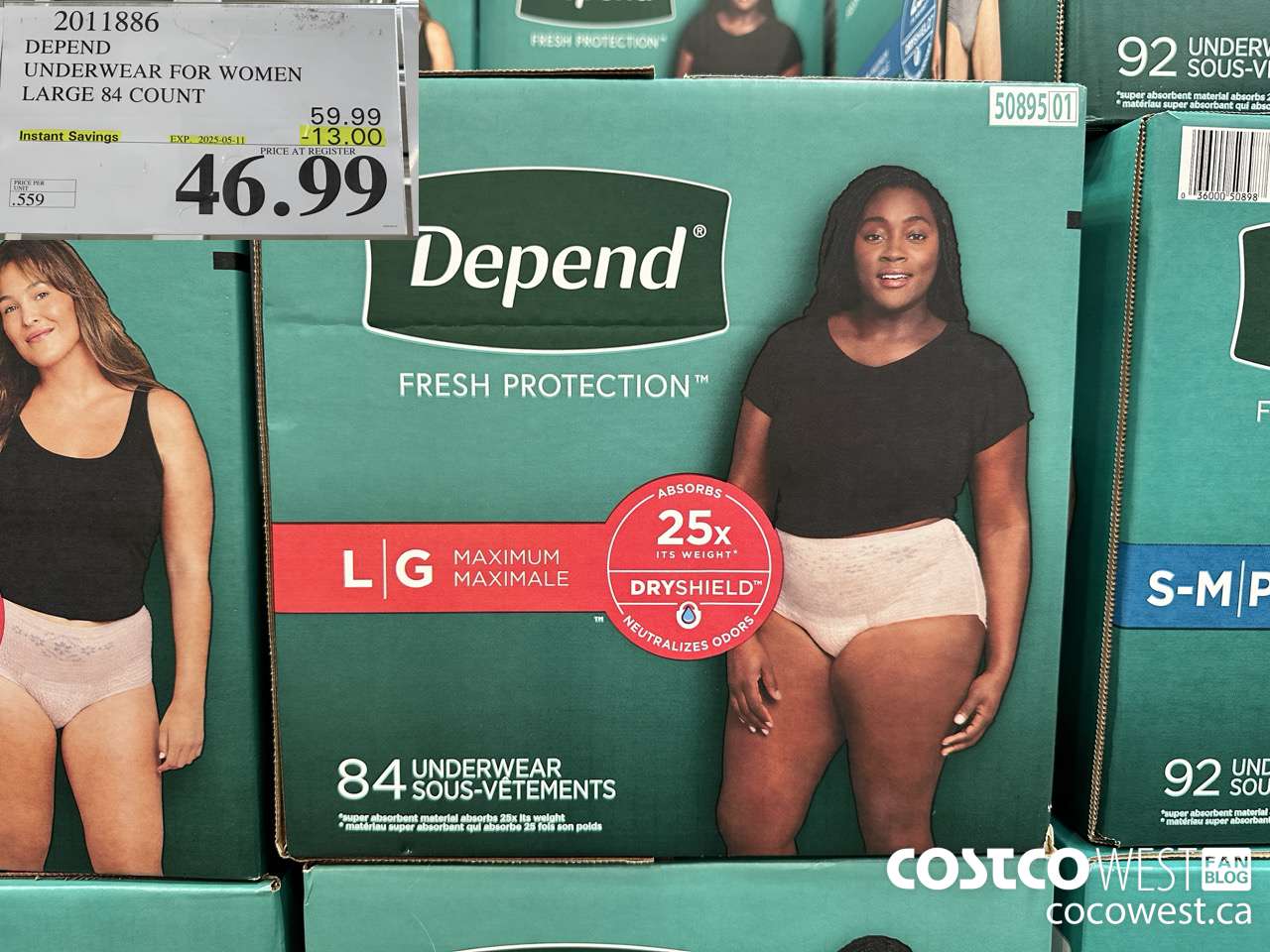 2011886 DEPEND UNDERWEAR FOR WOMEN LARGE 84 COUNT ($13.00 INSTANT SAVINGS EXPIRES ON 2025-05-11) $46.99