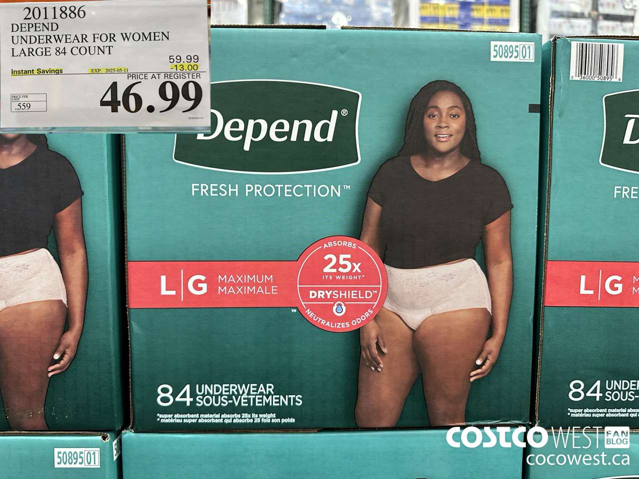 9011886 DEPEND UNDERWEAR FOR WOMEN LARGE 84 COUNT ($13.00 INSTANT SAVINGS EXPIRES ON 2025-05-11) $46.99