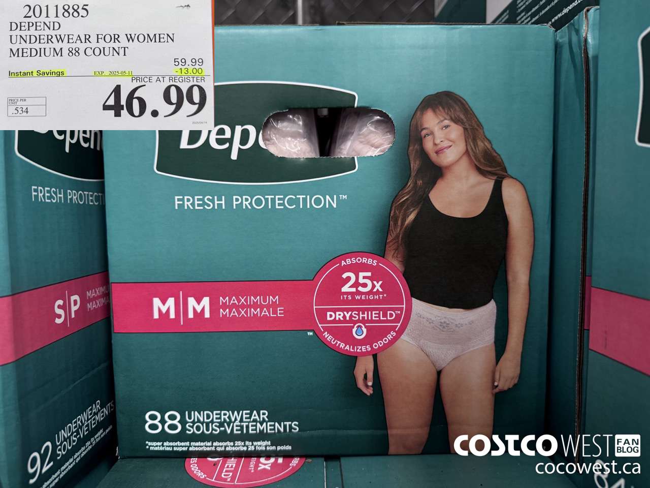 2011885 DEPEND UNDERWEAR FOR WOMEN MEDIUM 88 COUNT ($13.00 INSTANT SAVINGS EXPIRES ON 2025-05-11) $46.99