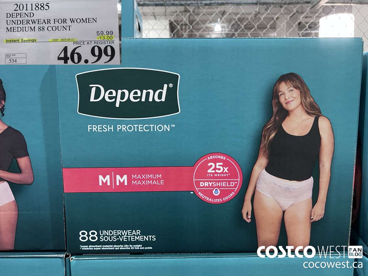 2011885 DEPEND UNDERWEAR FOR WOMEN MEDIUM 88 COUNT ($13.00 INSTANT SAVINGS EXPIRES ON 2025-05-11) $46.99