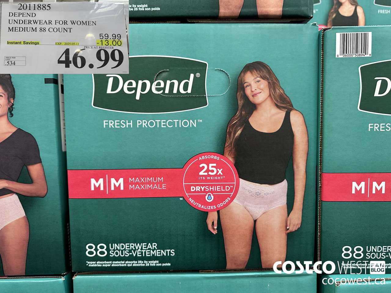 2011885 DEPEND UNDERWEAR FOR WOMEN MEDIUM 88 COUNT ($13.00 INSTANT SAVINGS EXPIRES ON 2025-05-11) $46.99
