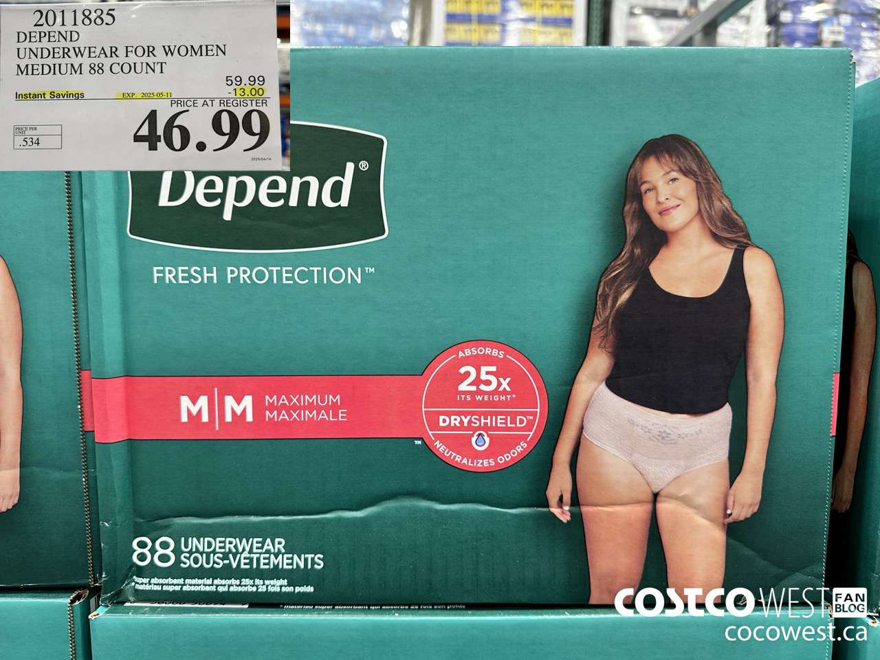 2011885 DEPEND UNDERWEAR FOR WOMEN MEDIUM 88 COUNT ($13.00 INSTANT SAVINGS EXPIRES ON 2025-05-11) $46.99