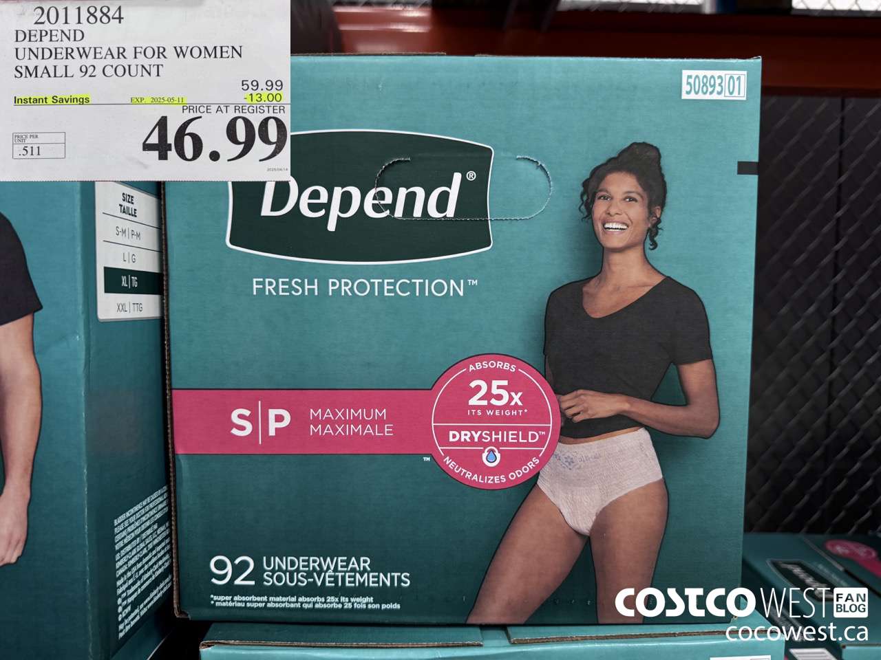 2011884 DEPEND UNDERWEAR FOR WOMEN SMALL 92 COUNT ($13.00 INSTANT SAVINGS EXPIRES ON 2025-05-11) $46.99