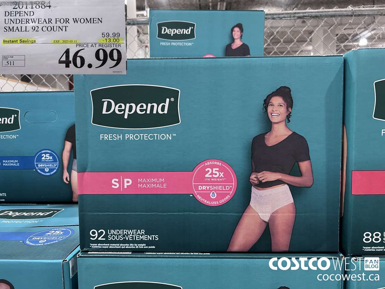 2011884 DEPEND UNDERWEAR FOR WOMEN SMALL 92 COUNT ($13.00 INSTANT SAVINGS EXPIRES ON 2025-05-11) $46.99
