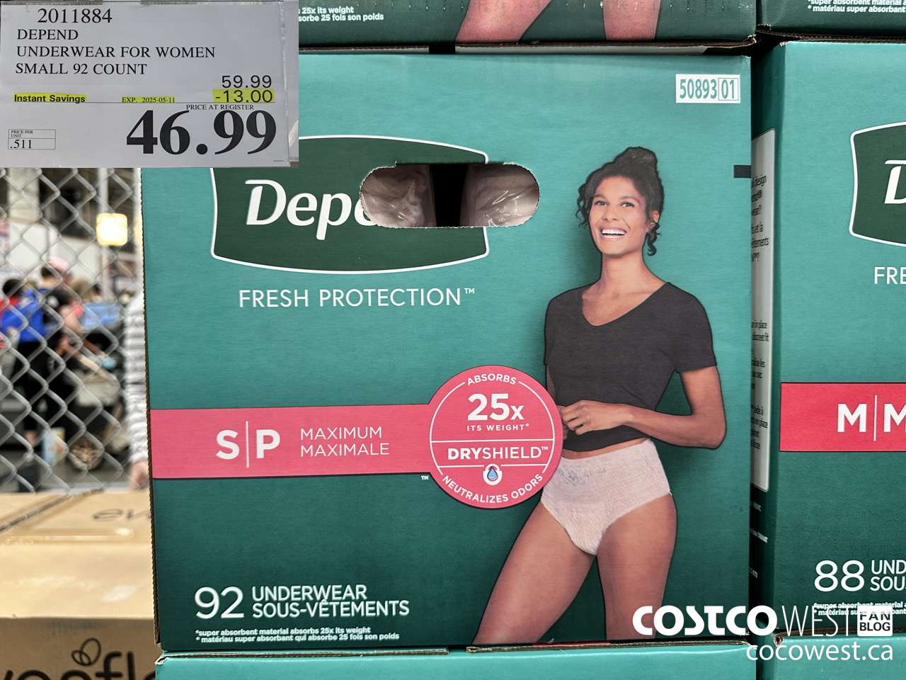 2011884 DEPEND UNDERWEAR FOR WOMEN SMALL 92 COUNT ($13.00 INSTANT SAVINGS EXPIRES ON 2025-05-11) $46.99