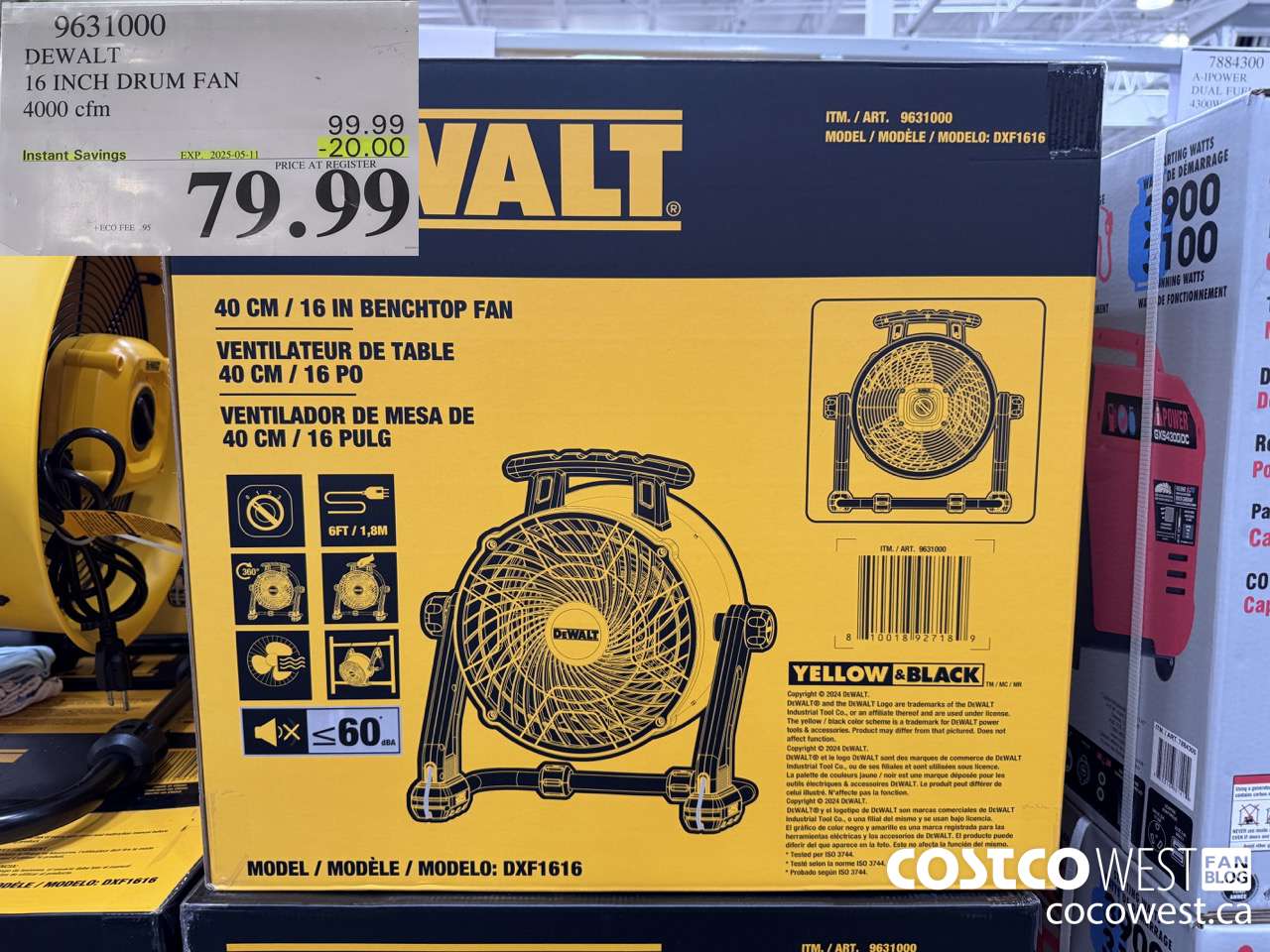9631000 DEWALT 16 INCH DRUM FAN 4000 CFM ($20.00 INSTANT SAVINGS EXPIRES ON 2025-05-11) $79.99