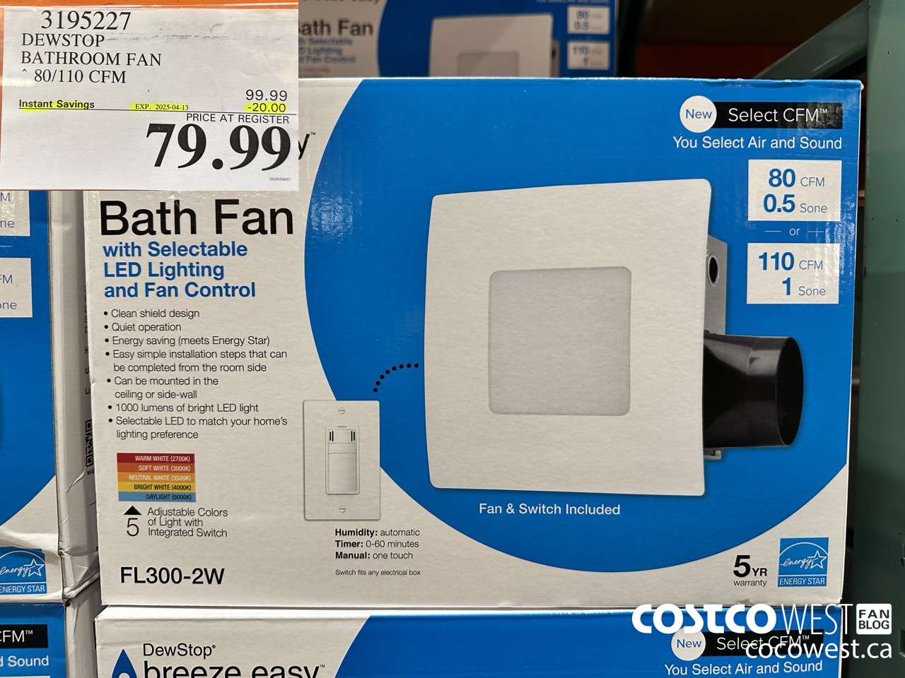 3195227 DEWSTOP BATHROOM FAN & SWITCH 80/110 CFM ($20.00 INSTANT SAVINGS EXPIRES ON 2025-04-13) $79.99