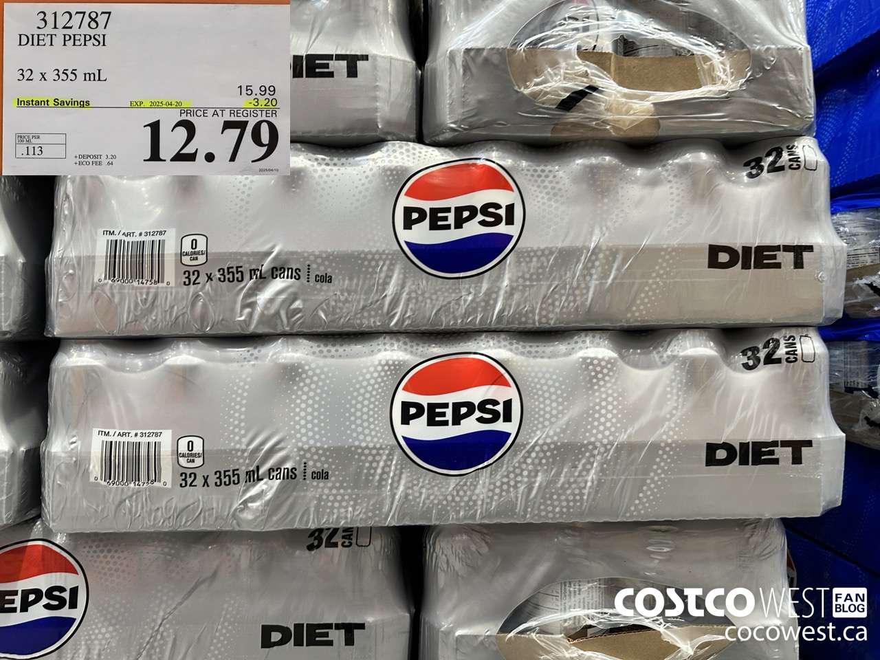 312787 DIET PEPSI 32 X 355 ML ($3.20 INSTANT SAVINGS EXPIRES ON 2025-04-20) $12.79