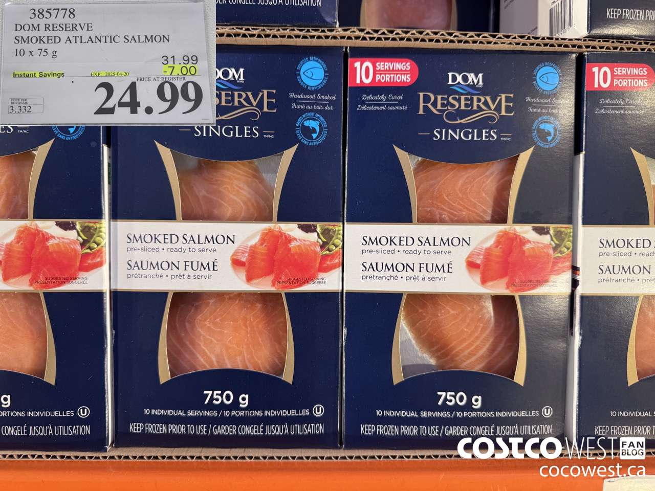 385778 DOM RESERVE SMOKED ATLANTIC SALMON 10 x 75 g ($7.00 INSTANT SAVINGS EXPIRES ON 2025-04-20) $24.99