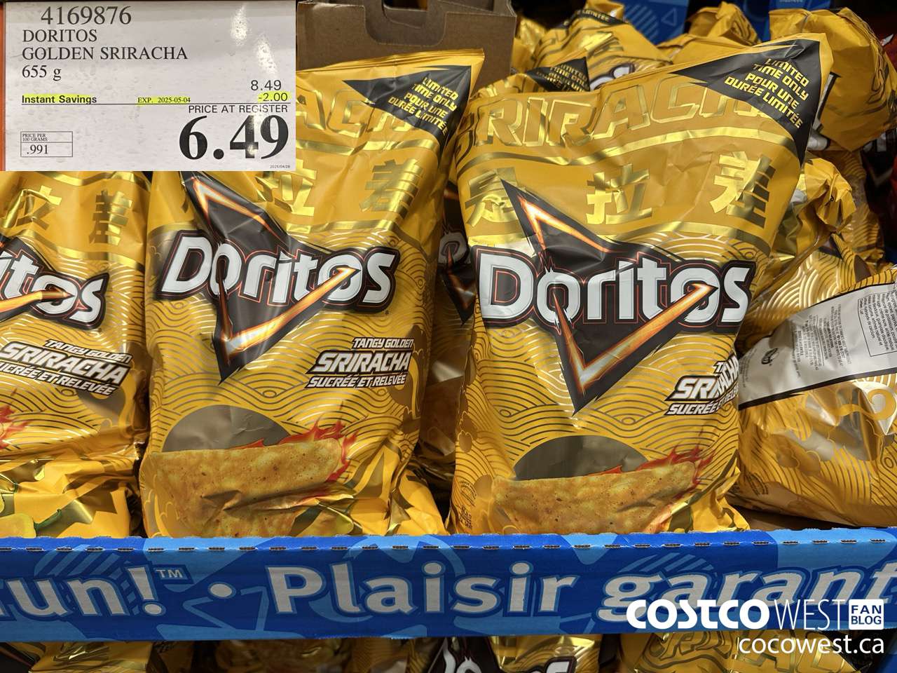 4169876 DORITOS GOLDEN SRIRACHA 655G ($2.00 INSTANT SAVINGS EXPIRES ON 2025-05-04) $6.49
