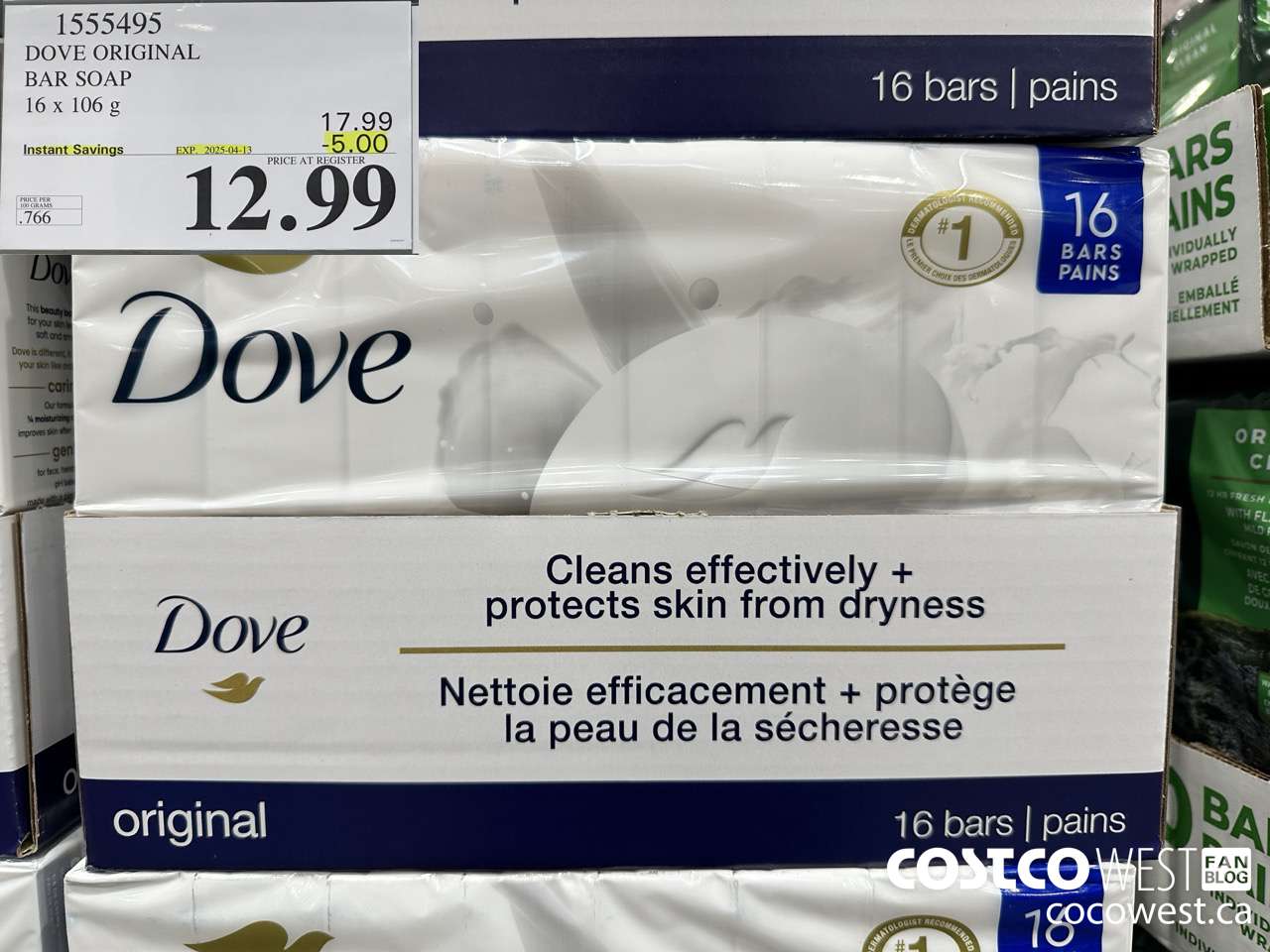 1555495 DOVE BAR SOAP WHITE 16 x 106 g ($5.00 INSTANT SAVINGS EXPIRES ON 2025-04-13) $12.99