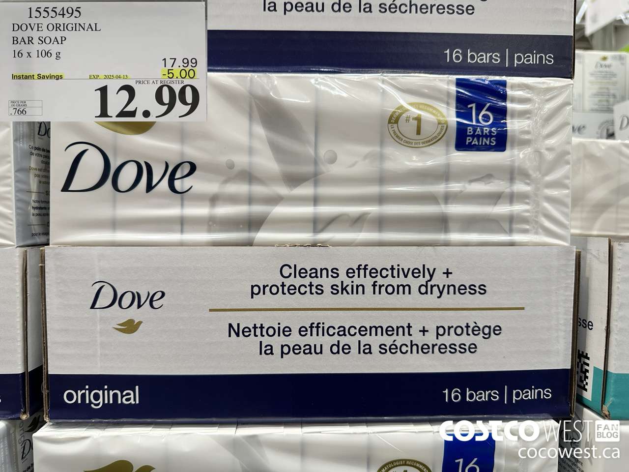 1555495 DOVE BAR SOAP WHITE 16 x 106 g ($5.00 INSTANT SAVINGS EXPIRES ON 2025-04-13) $12.99