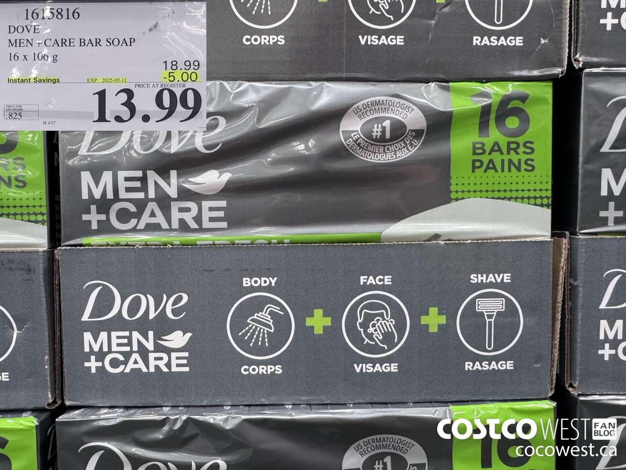 1615816 DOVE MEN +CARE BAR SOAP 16 X 106 G ($5.00 INSTANT SAVINGS EXPIRES ON 2025-05-11) $13.99