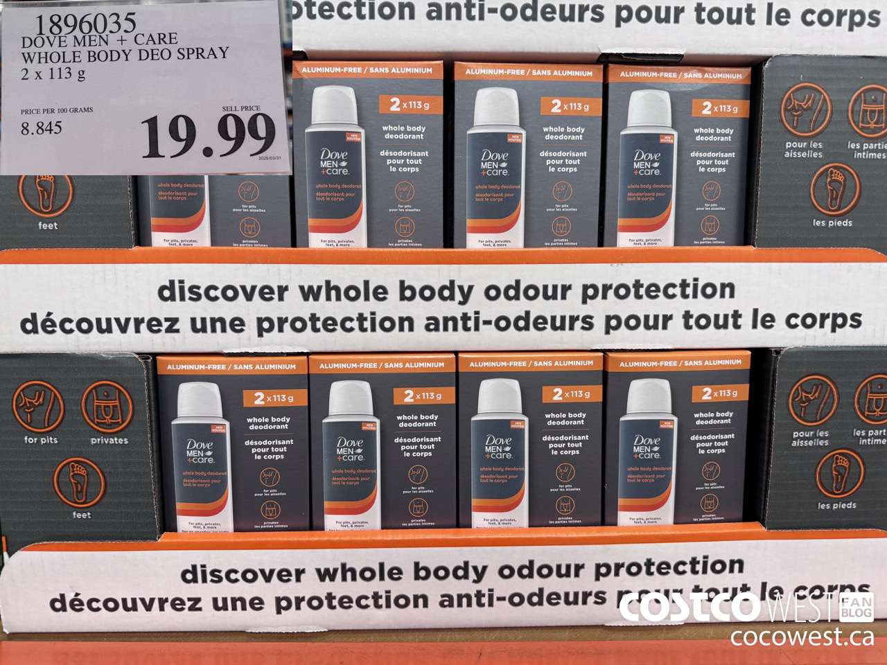 1896035 DOVE MEN + CARE WHOLE BODY DEO SPRAY 2 X 113G $19.99