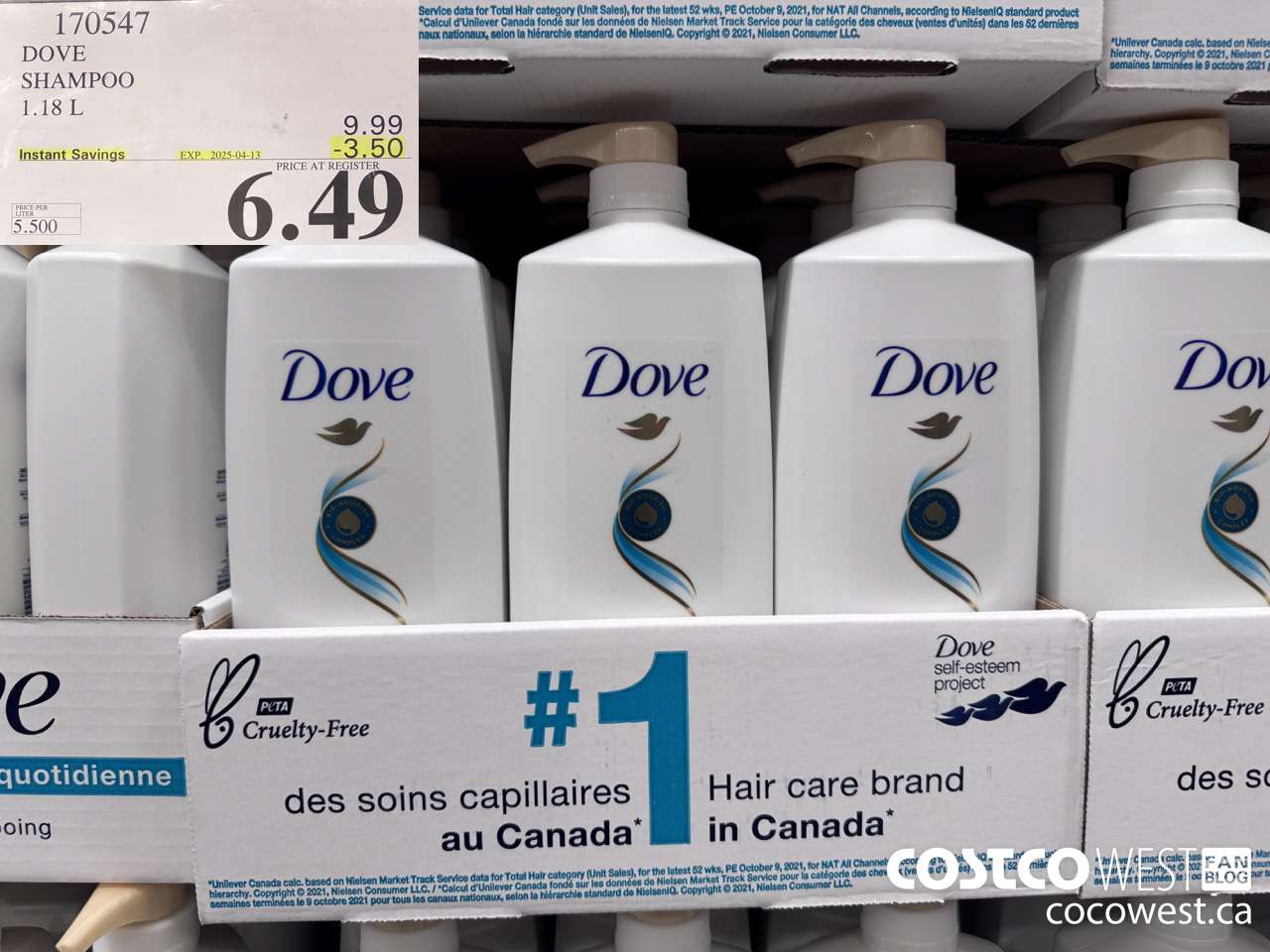 170547 DOVE SHAMPOO 1.18 L ($3.50 INSTANT SAVINGS EXPIRES ON 2025-04-13) $6.49