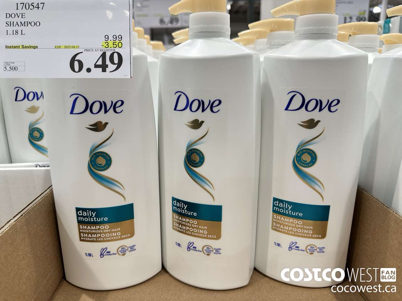 170547 DOVE SHAMPOO 1.18 L ($3.50 INSTANT SAVINGS EXPIRES ON 2025-04-13) $6.49