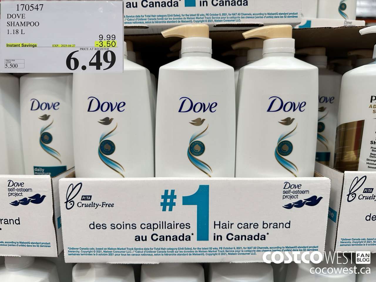 170547 DOVE SHAMPOO 1.18 L ($3.50 INSTANT SAVINGS EXPIRES ON 2025-04-27) $6.49