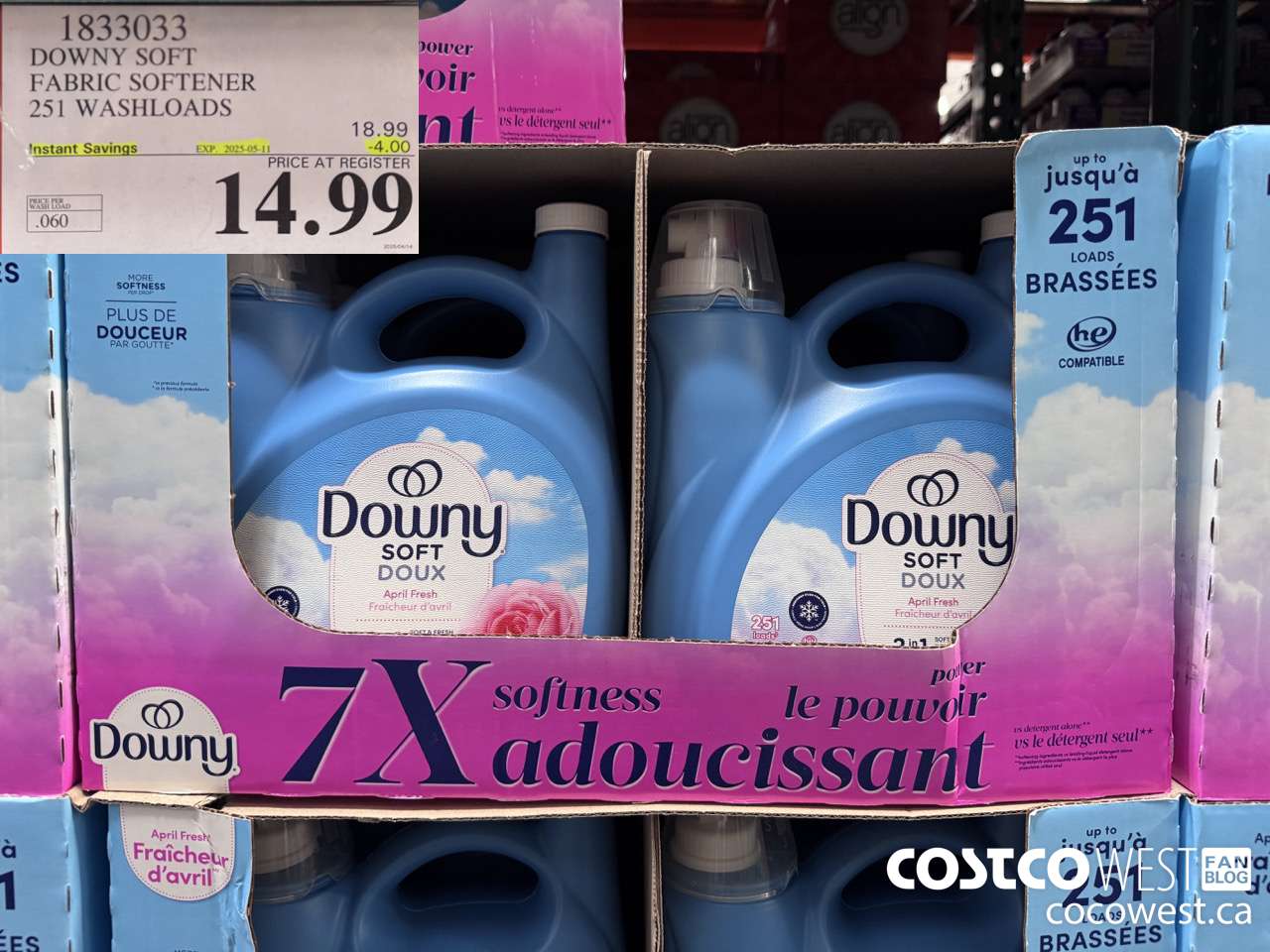 1833033 DOWNY SOFT FABRIC SOFTENER 251 WASHLOADS ($4.00 INSTANT SAVINGS EXPIRES ON 2025-05-11) $14.99