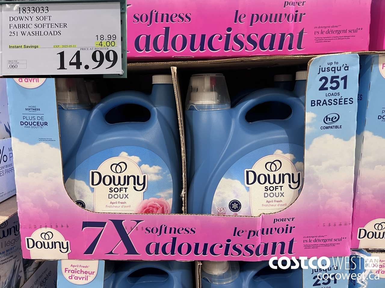 1833033 DOWNY SOFT FABRIC SOFTENER 251 WASHLOADS ($4.00 INSTANT SAVINGS EXPIRES ON 2025-05-11) $14.99