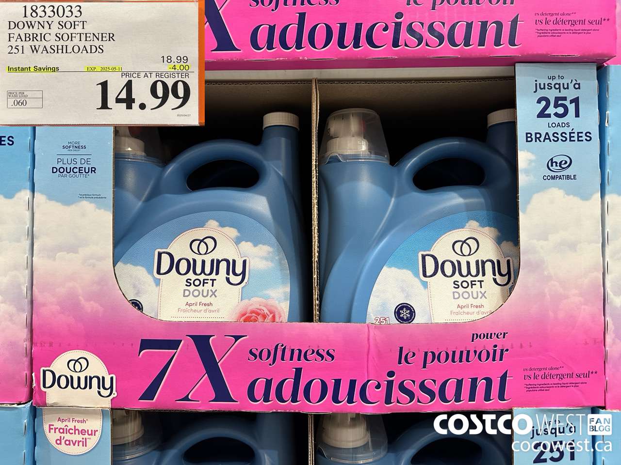 1833033 DOWNY SOFT FABRIC SOFTENER 251 WASHLOADS ($4.00 INSTANT SAVINGS EXPIRES ON 2025-05-11) $14.99