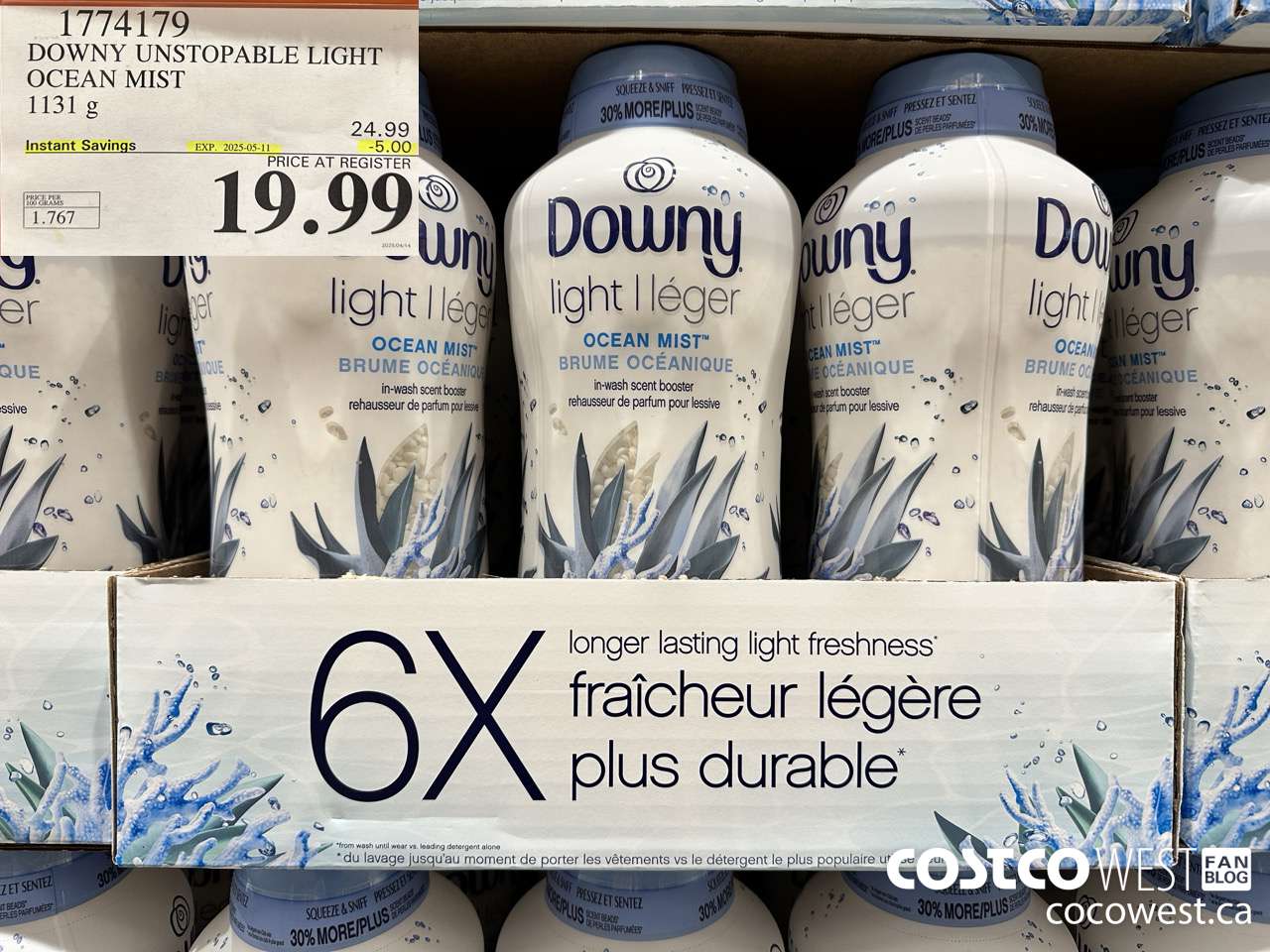 1774179 DOWNY UNSTOPABLE LIGHT OCEAN MIST 1131G ($5.00 INSTANT SAVINGS EXPIRES ON 2025-05-11) $19.99