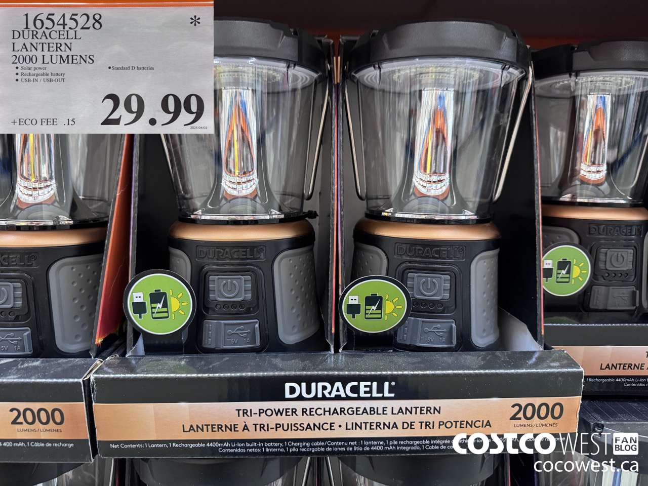 1654528 DURACELL 2000 LUMEN TRI-POWER LANTERN $29.99