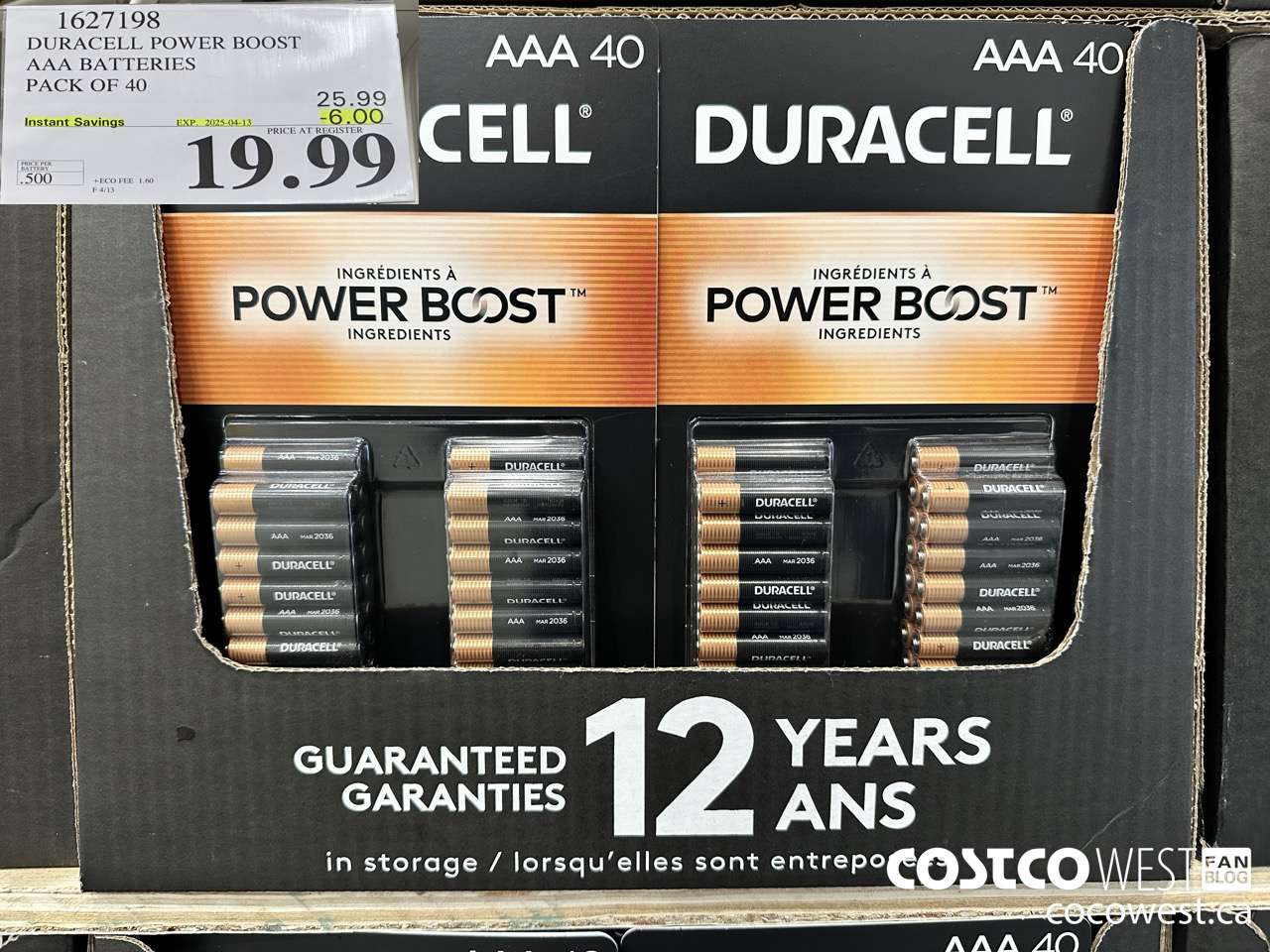 1627198 DURACELL POWER BOOST AAA BATTERIES PACK OF 40 ($6.00 INSTANT SAVINGS EXPIRES ON 2025-04-13) $19.99